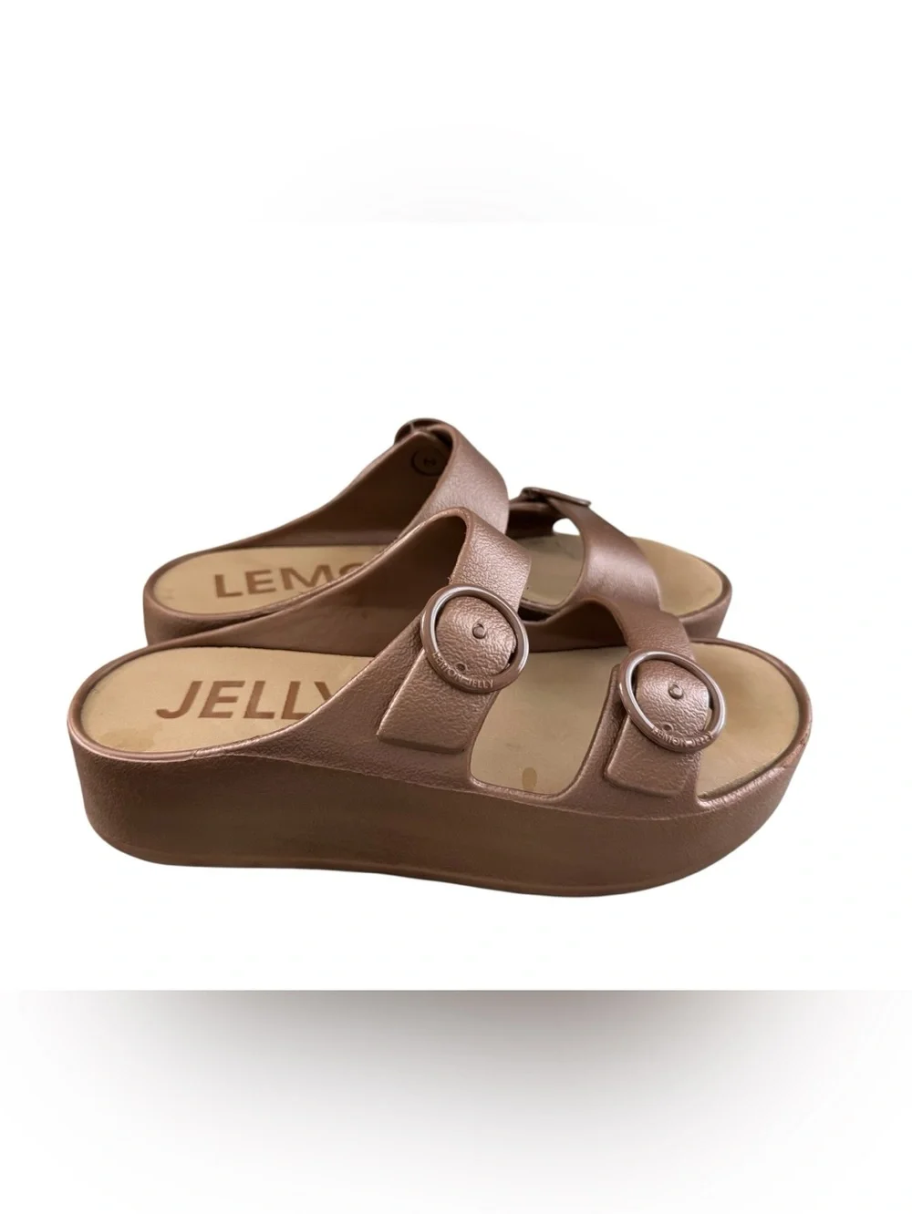 Lemon Jelly Vegan Brown Platform double buckle bronze sandal size 41EU